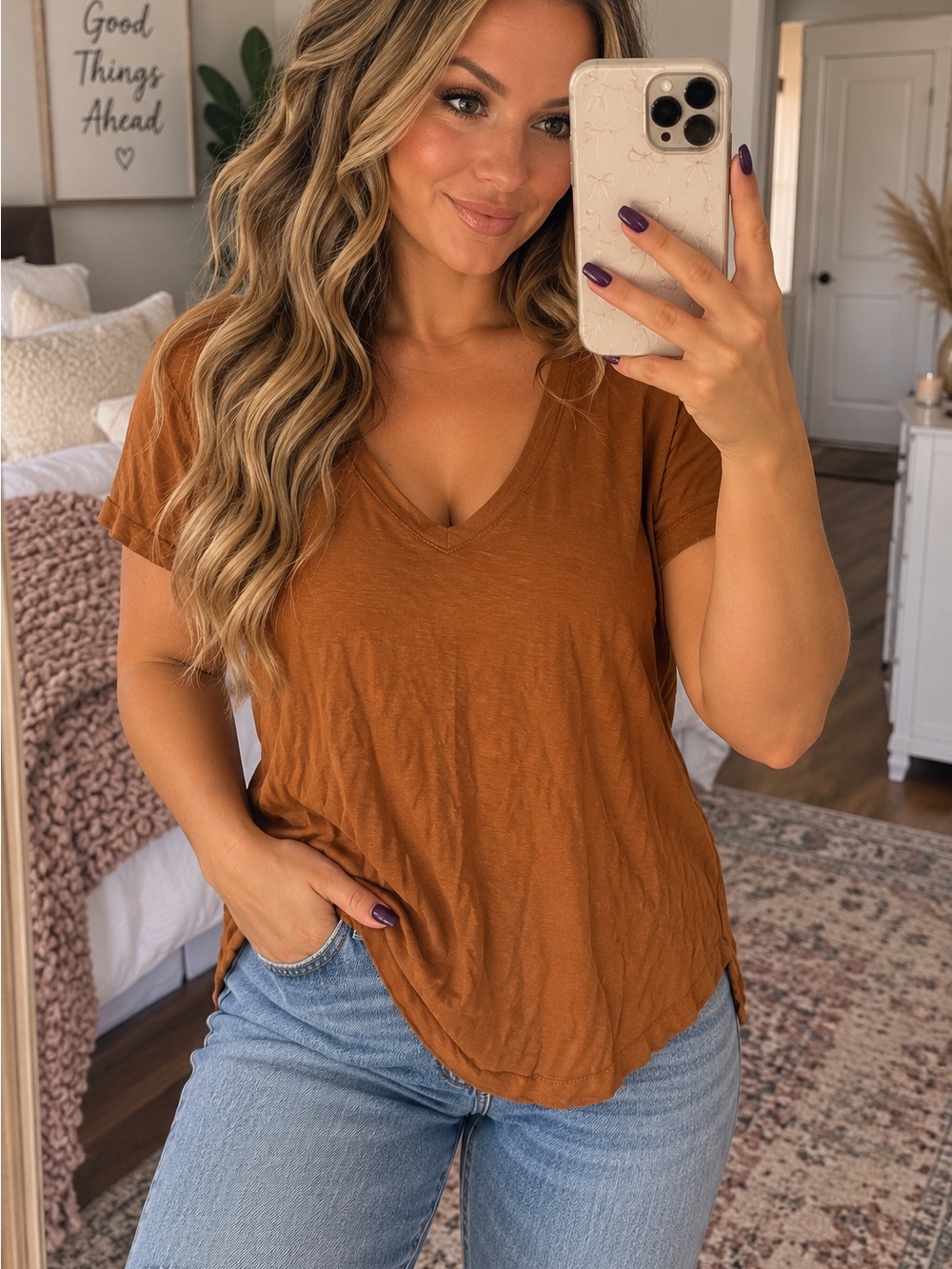 Abercrombie & Fitch Rust Brown V-Neck T-Shirt